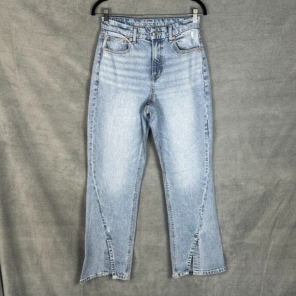 American Eagle Jeans Women 4 Blue Curvy 90s Bootcut Stretch Split Hem Light Wash - Picture 1 of 13